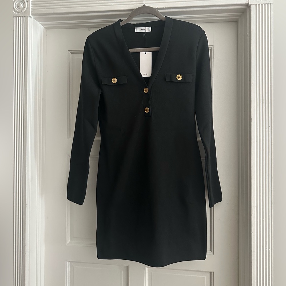 MNG MANGO long sleeve black stretchy dress.  made in TURKEY.
